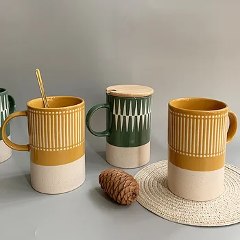 Handpainted kavos puodelis porcelianas drinkware puodeliai geltona žalia 420ml