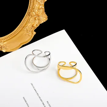 Mados Paprastas Dvigubo Sluoksnio Ovalo formos Žiedas su Aukso spalvos Atidarymo Reguliuojamas Žiedo Punk Žavesio Moterų Laisvalaikio Šalis Papuošalai