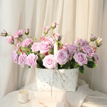 5vnt/daug Romantiška Rožė, Dirbtinės Gėlės, Vestuvių Puokštės Namų Stalo Apdailos Fotografijos Rekvizitai Netikrą Rožių Žiedų Filialas